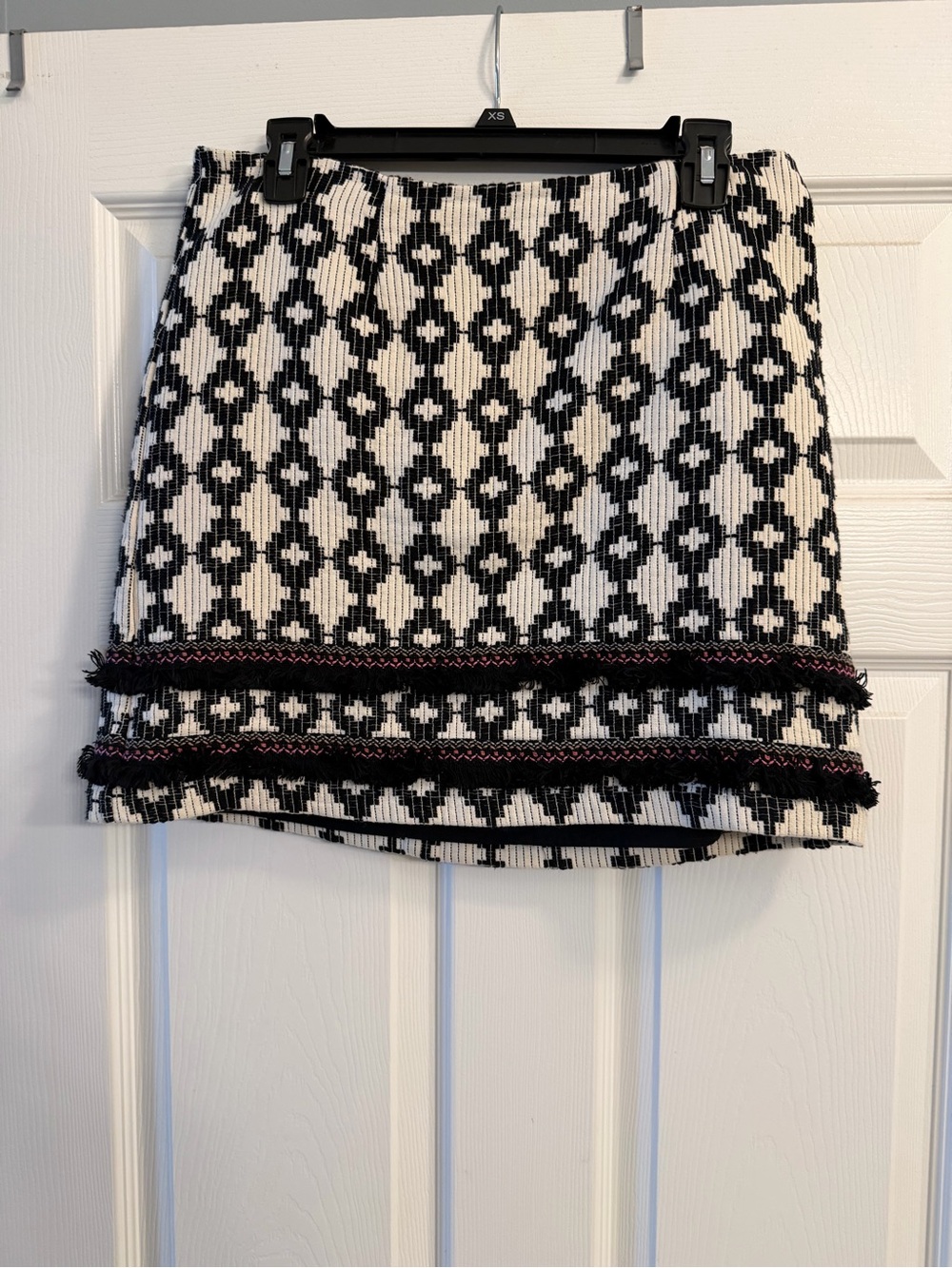 Merona Black and White Geometric Fringe Mini Skirt